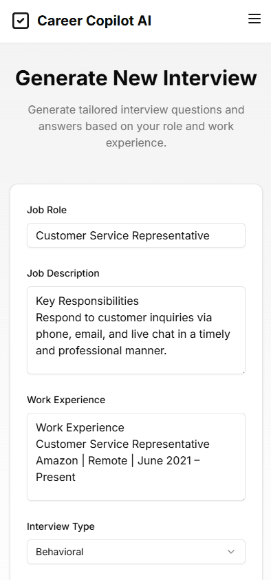 Job description interface